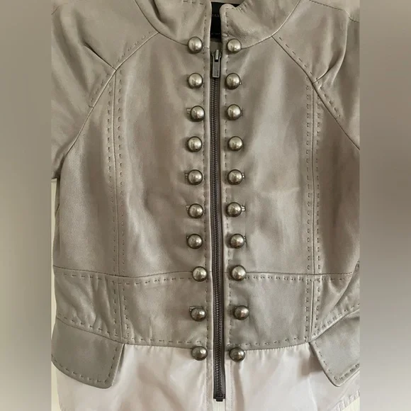 BCBG Max Azria Military Style Leather Jacket - Picture 3 of 9